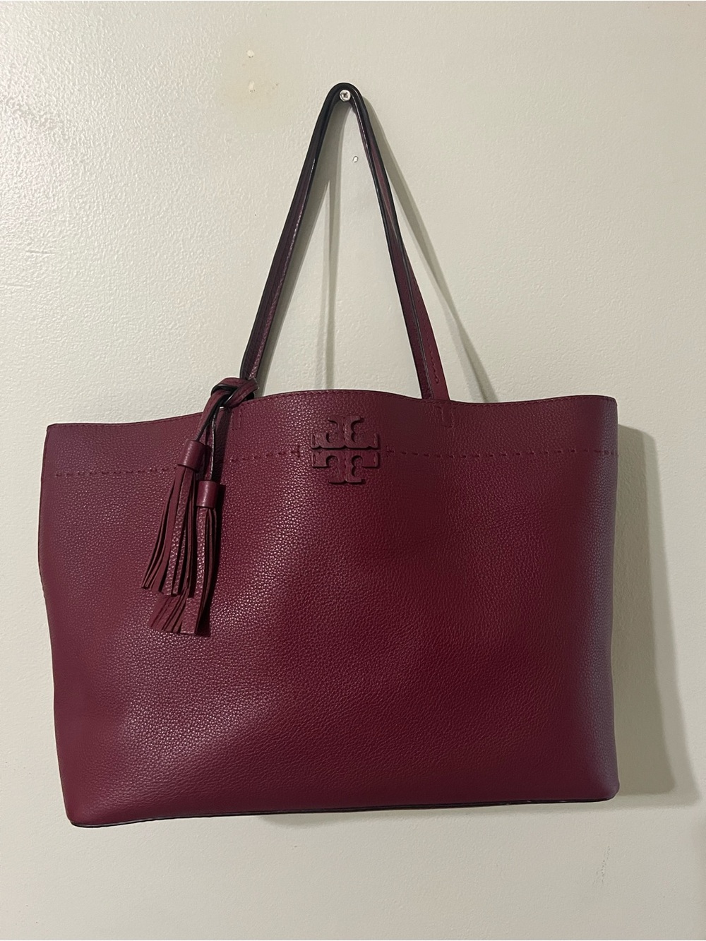 Tory Burch Burgundy Leather Tassel Tote